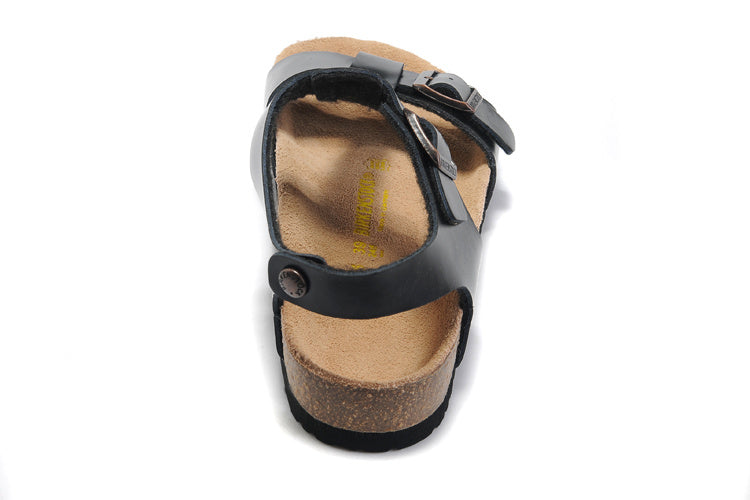 Birk Lindan Sandal Black Birko-Flor with Rose Gold Buckles