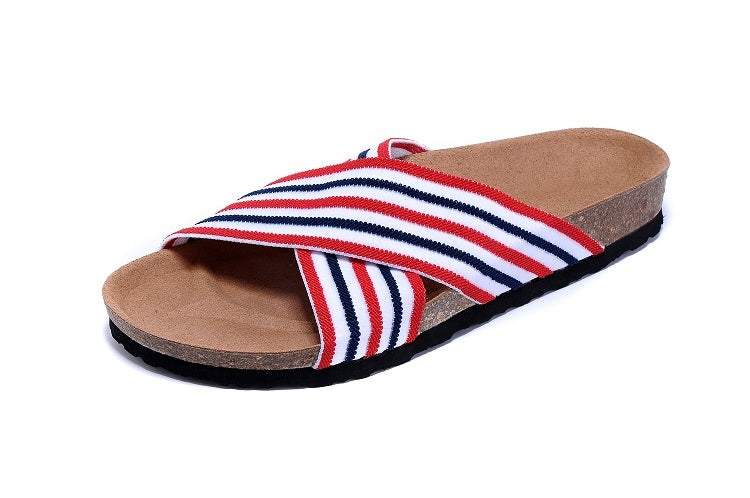 Birk Siena Sandal Red, White & Navy Striped Textile