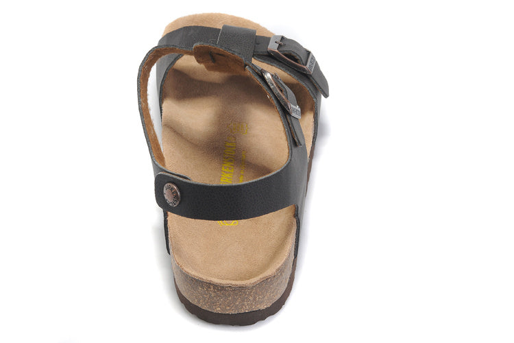 Birk Lindan Sandal Dark Brown Birko-Flor with Rose Gold Buckles