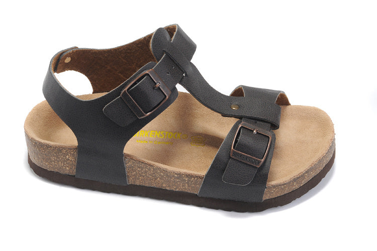Birk Lindan Sandal Dark Brown Birko-Flor with Rose Gold Buckles