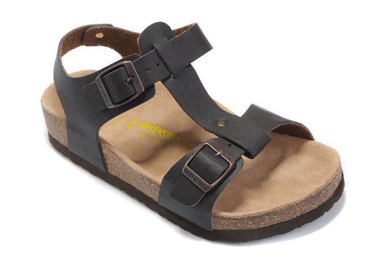 Birk Lindan Sandal Dark Brown Birko-Flor with Rose Gold Buckles