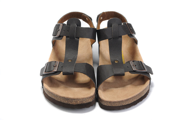 Birk Lindan Sandal Dark Brown Birko-Flor with Rose Gold Buckles