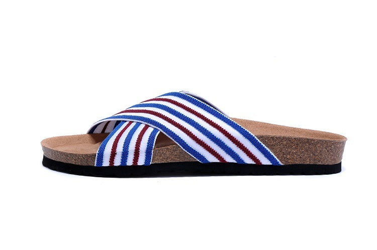 Birk Siena Sandal Red, White & Blue Striped Textile