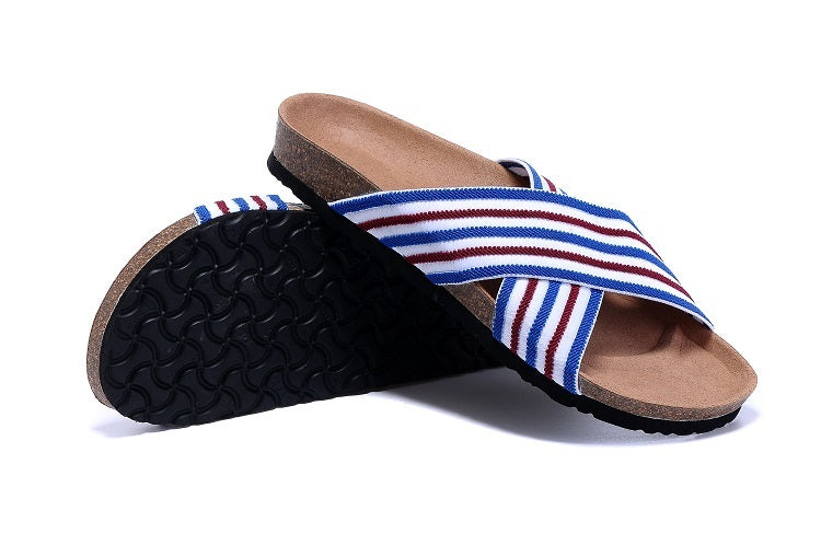 Birk Siena Sandal Red, White & Blue Striped Textile