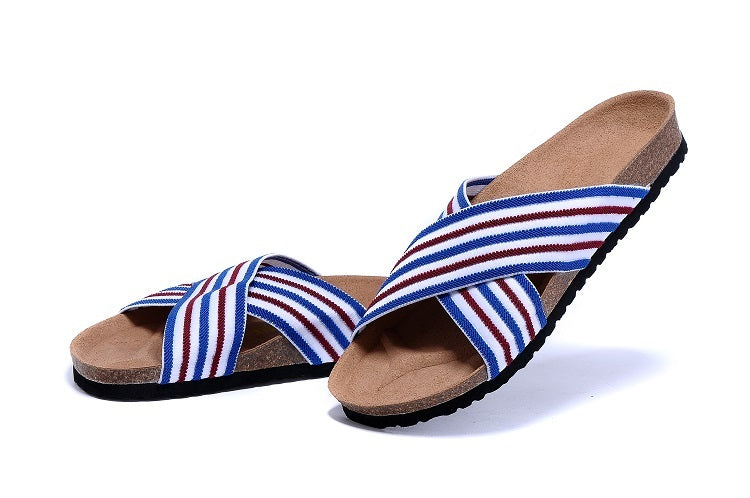 Birk Siena Sandal Red, White & Blue Striped Textile