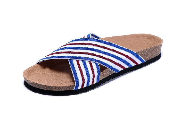 Birk Siena Sandal Red, White & Blue Striped Textile
