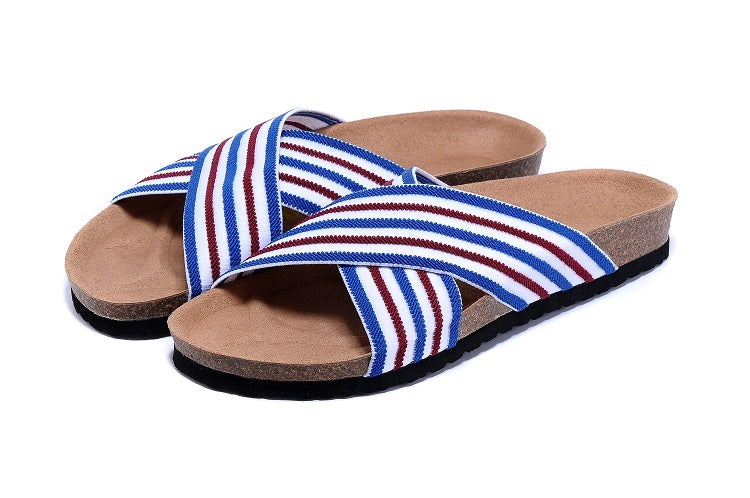 Birk Siena Sandal Red, White & Blue Striped Textile