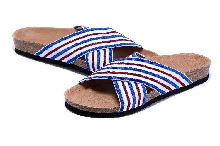Birk Siena Sandal Red, White & Blue Striped Textile