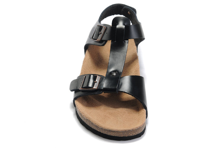 Birk Lindan Sandal Black Birko-Flor with Rose Gold Buckles