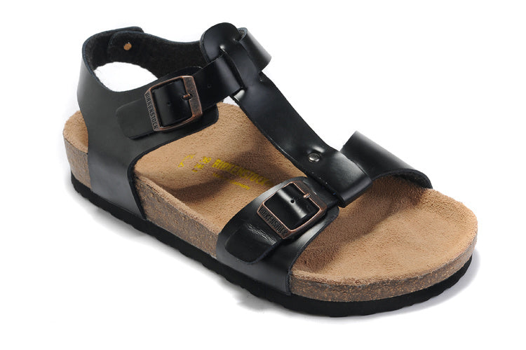 Birk Lindan Sandal Black Birko-Flor with Rose Gold Buckles