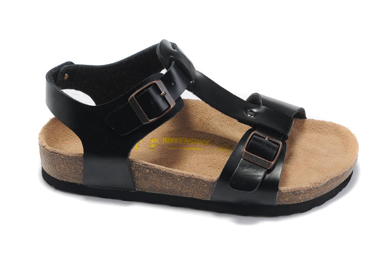 Birk Lindan Sandal Black Birko-Flor with Rose Gold Buckles