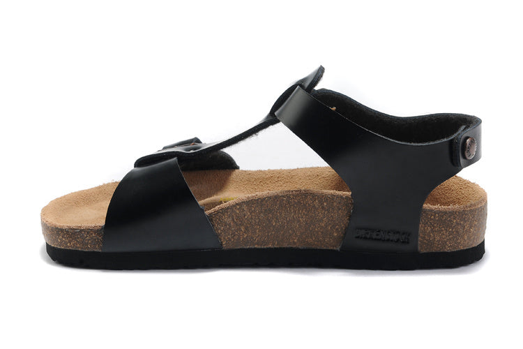 Birk Lindan Sandal Black Birko-Flor with Rose Gold Buckles