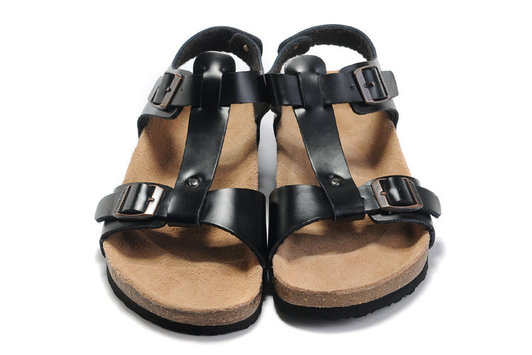 Birk Lindan Sandal Black Birko-Flor with Rose Gold Buckles