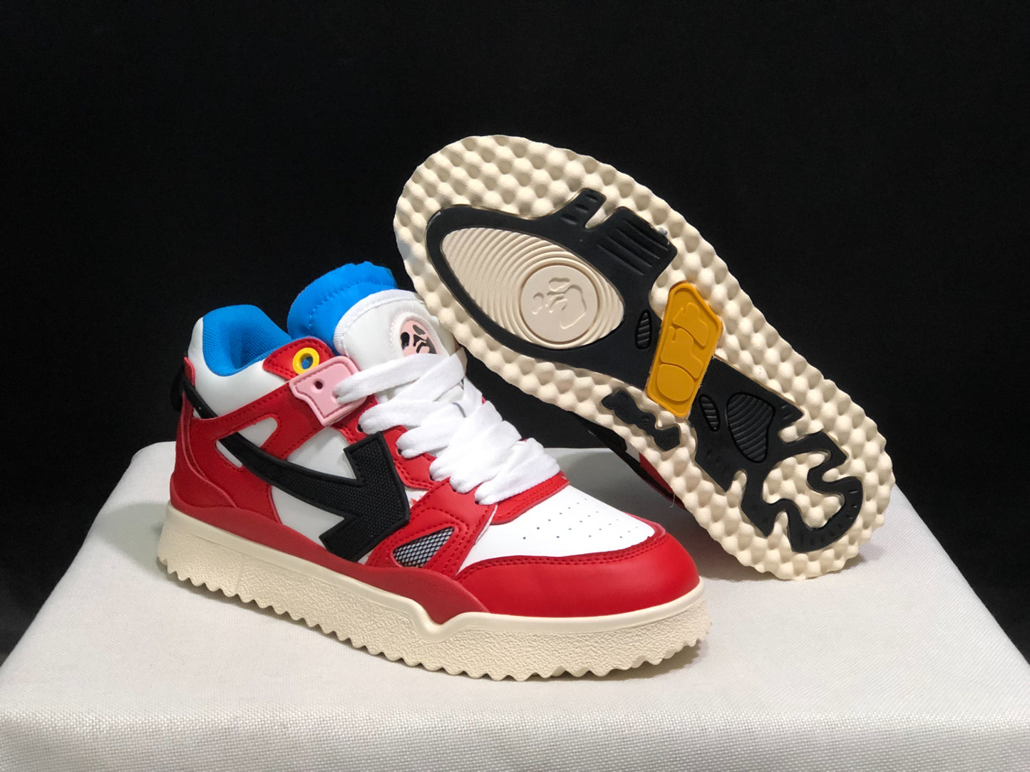 Off white out of officeRed, black, and blue