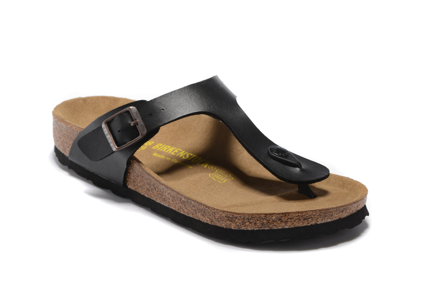 Birk Flip-Flops Black Leather Teacups