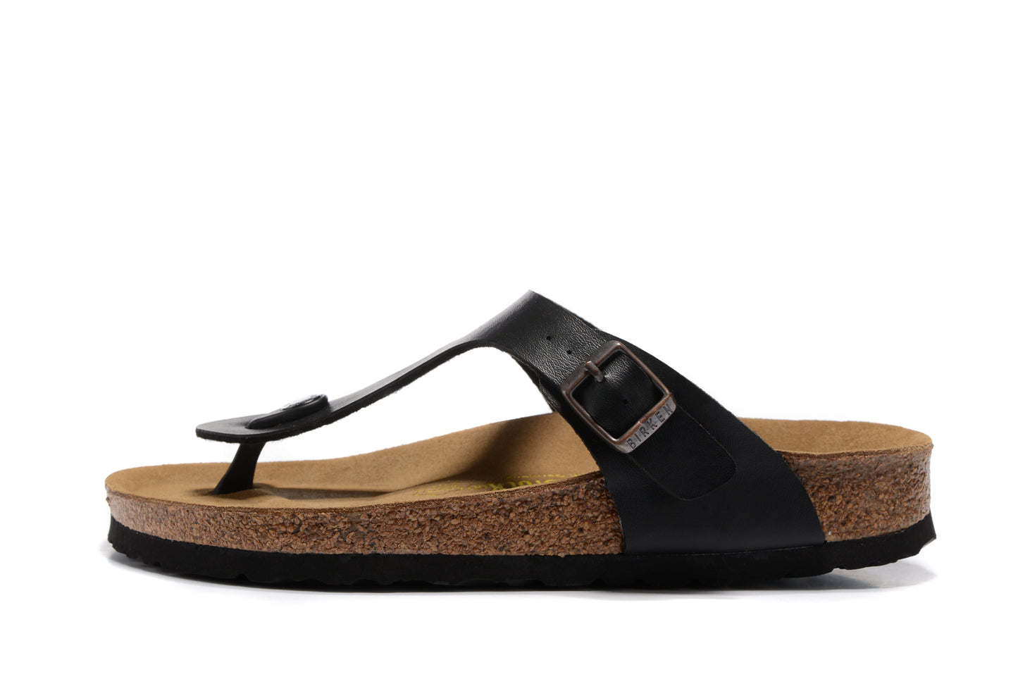 Birk Flip-Flops Black Leather Teacups