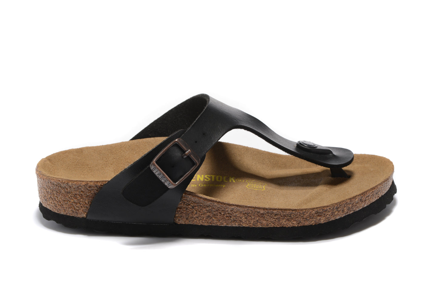 Birk Flip-Flops Black Leather Teacups