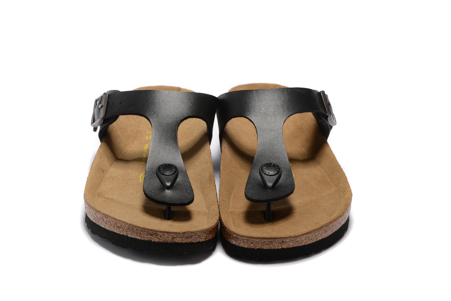 Birk Flip-Flops Black Leather Teacups