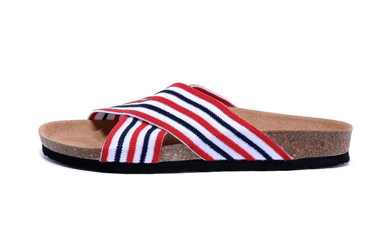 Birk Siena Sandal Red, White & Navy Striped Textile
