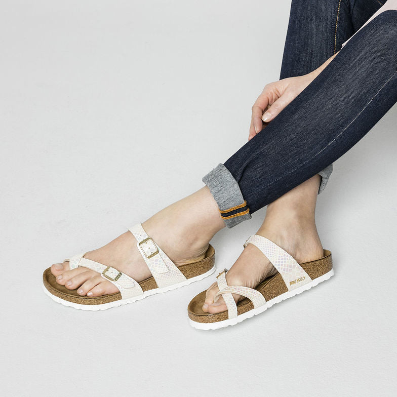 Birk Mayari Sandal Shiny Snake Print / Iridescent Python White